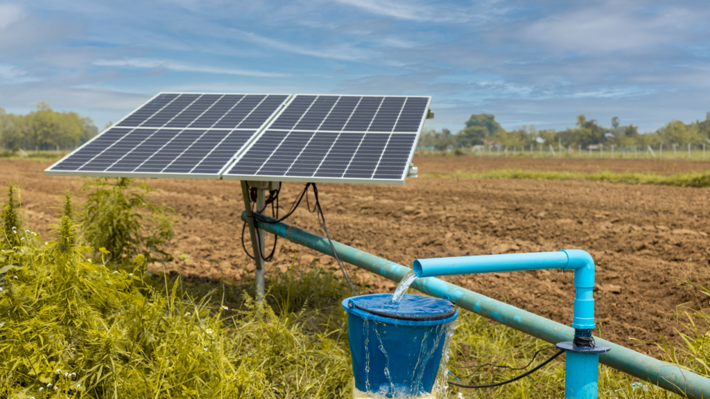 water pumps and solar panel farm