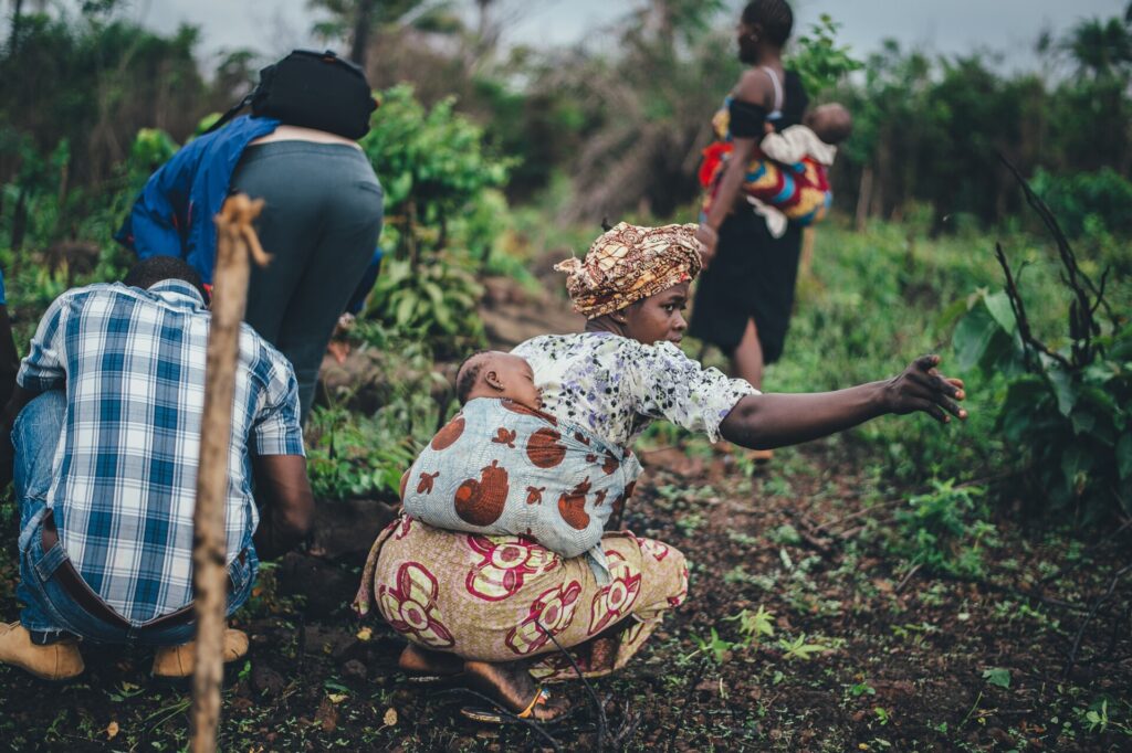 rural farm with child on back