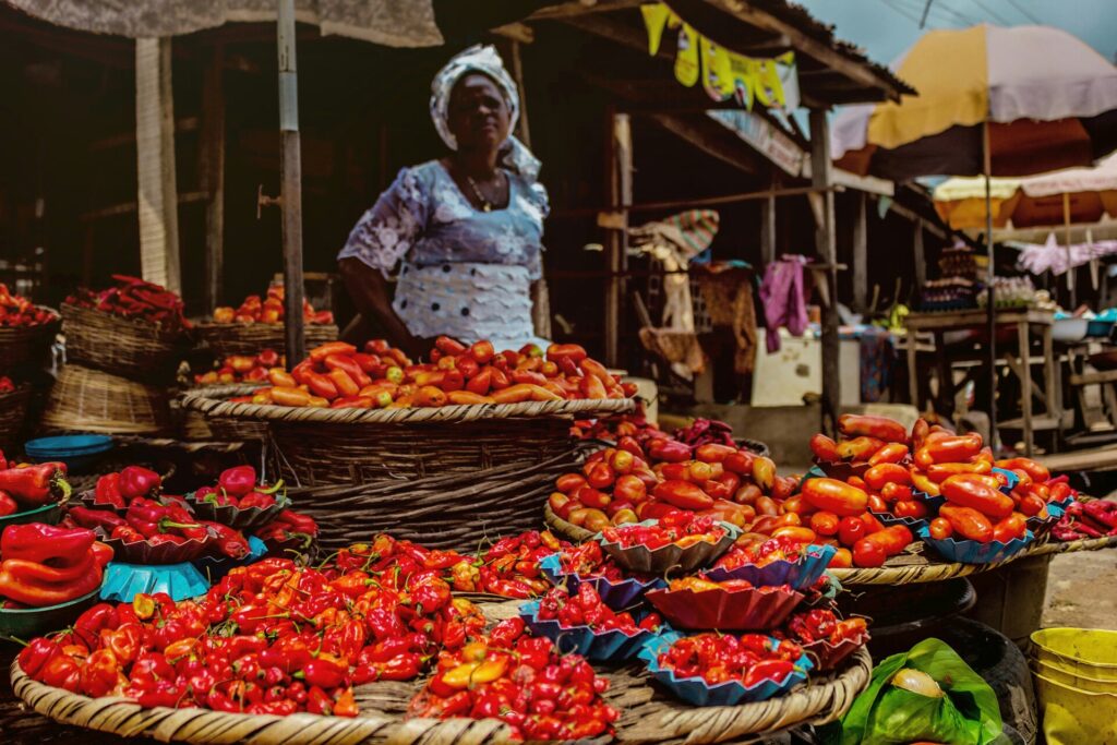 Nigerian market selling produce